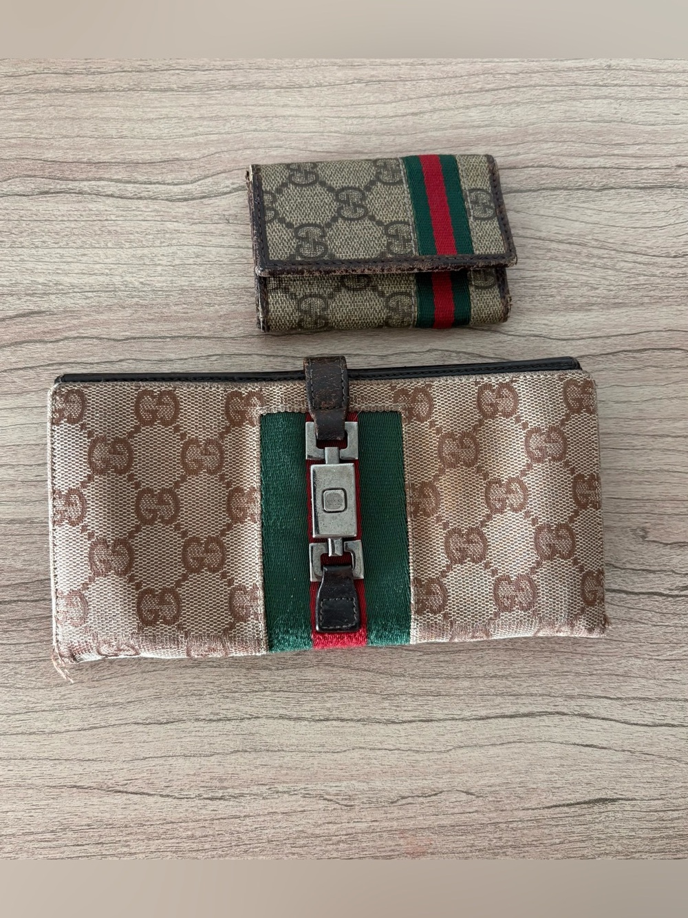 Gucci Brown Wallet & card case Green Red Web Stripe -as is